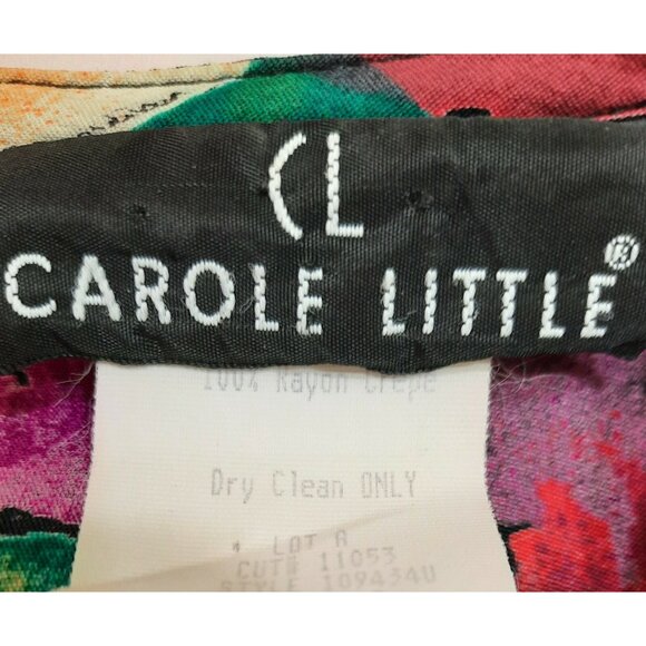 Vintage 80s Carole Little Floral Flutter Sleeve Top Size L Rayon Crepe Faux Wrap - Picture 11 of 11